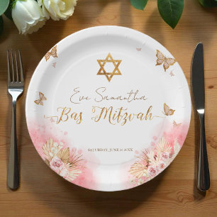 Assiettes En Carton Plaques de papier bat mitzvah Papillons blancs r