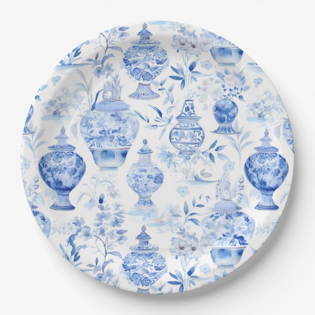 Assiettes En Carton Plaques de papier bleu Chinoiserie (Devant)