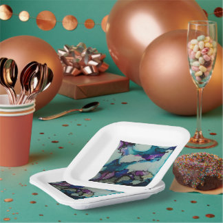 Assiettes En Carton Plaques de papier bleu couleur aquarelle