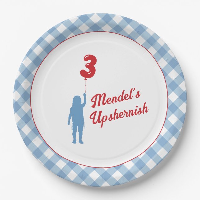 Assiettes En Carton Plaques de papier bleu En vichy Upsherin (Devant)