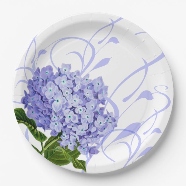 Assiettes En Carton Plaques de papier bleu Hydrangea (Devant)