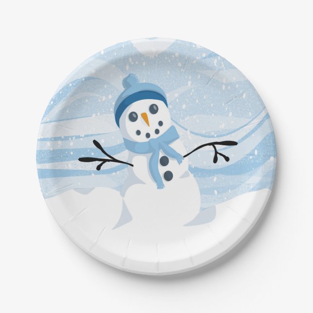 Assiettes En Carton Plaques de papier Bluesy Snowman (Devant)