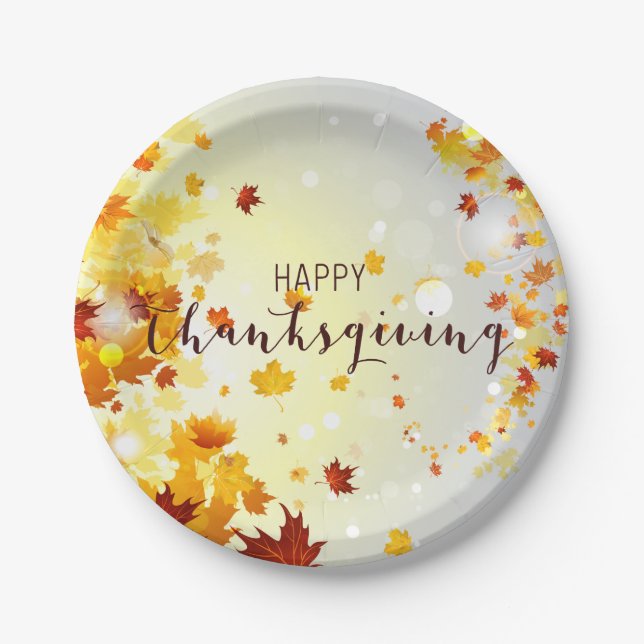 Assiettes En Carton Plaques de papier bon thanksgiving avec Feuilles (Devant)