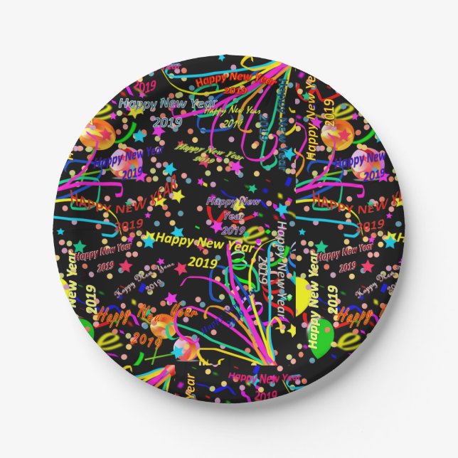 Assiettes En Carton Plaques de papier, Bonne année 2019, (Devant)