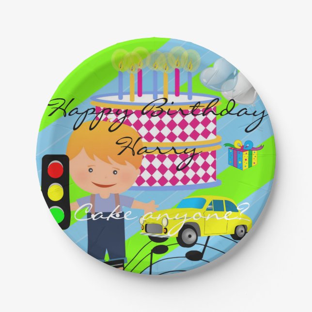 Assiettes En Carton Plaques de papier, Bonne voiture de gâteau d'anniv (Devant)