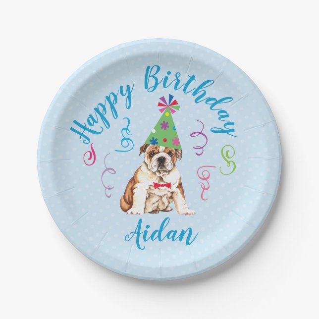 Assiettes En Carton Plaques de papier Bulldog Anniversaire (Devant)