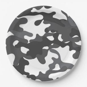 Assiettes En Carton Plaques de papier camouflage blanc et gris