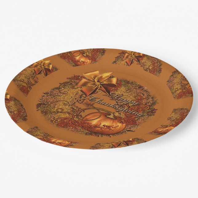 Assiettes En Carton Plaques de papier Citrouille  de bon thanksgiving  (Angle)