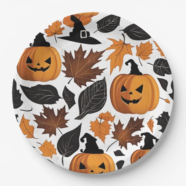Assiettes En Carton Plaques de papier Citrouille Halloween éffrayant (Devant)