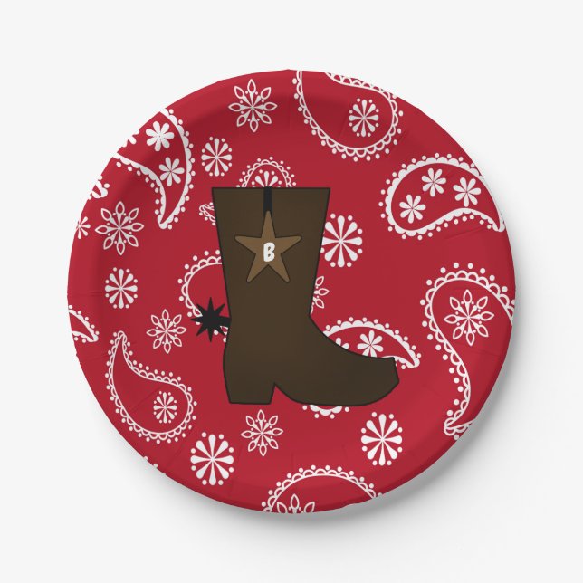 Assiettes En Carton Plaques de papier d'amorçage Red Bandana Cowboy (Devant)