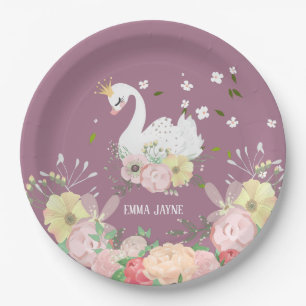 Assiettes En Carton Plaques de papier d'anniversaire de cygne floral W