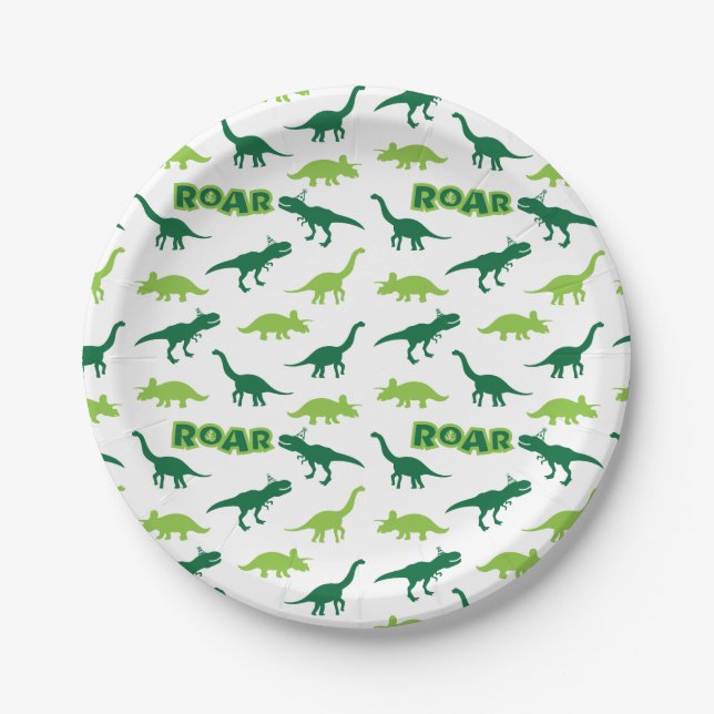 Assiettes En Carton Plaques de papier d'anniversaire de Dinosaur (Devant)