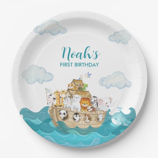 Assiettes En Carton Plaques de papier d'anniversaire Noah's Ark (Devant)