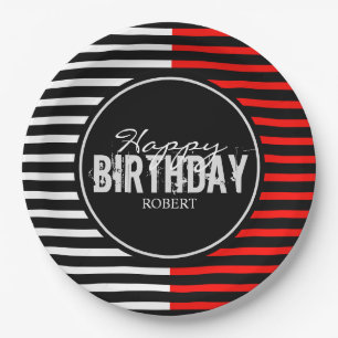 Assiettes En Carton Plaques de papier d'anniversaire noires et rouges