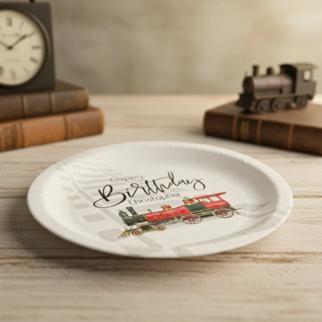 Assiettes En Carton Plaques de papier d'anniversaire personnalisées (Personalized Train Happy Birthday Paper Plates)