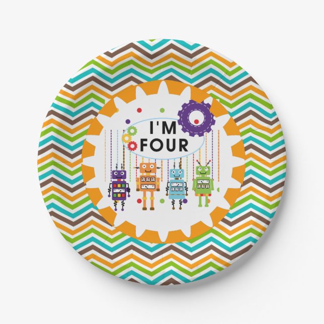 Assiettes En Carton Plaques de papier d'anniversaire Robots (Devant)