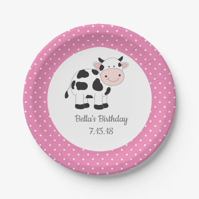 Assiettes En Carton Plaques de papier d'anniversaire rose Cowgirl (Devant)