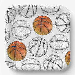 Assiettes En Carton Plaques de papier de basket-ball aquarelle