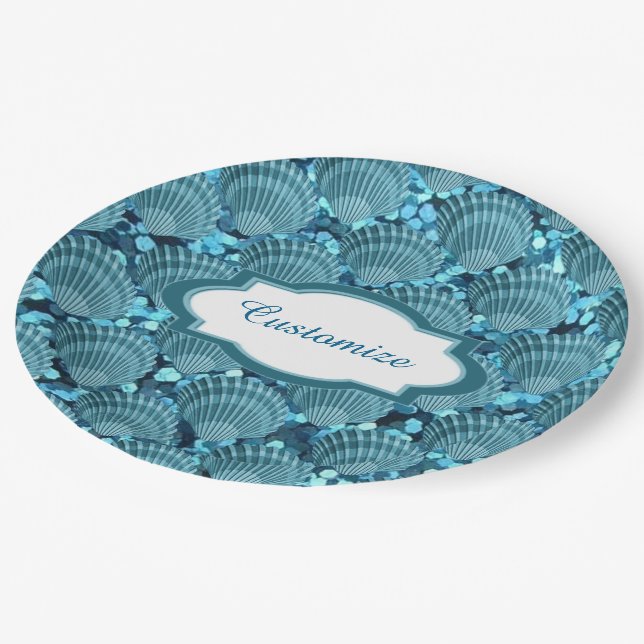 Assiettes En Carton Plaques de papier de coquillage turquoise (Angle)
