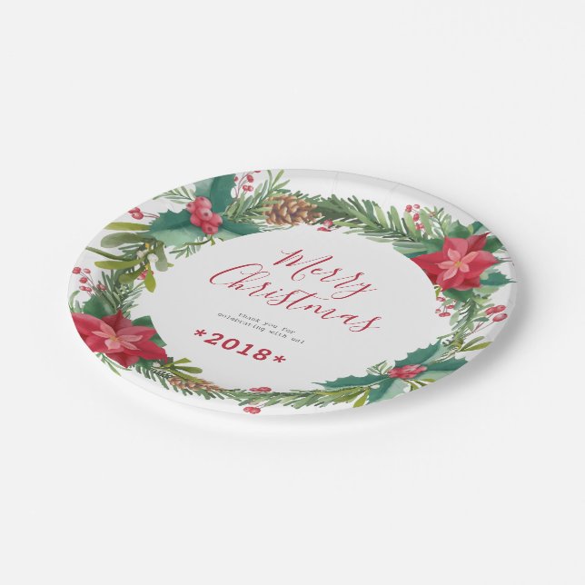 Assiettes En Carton Plaques de papier de couronne de Noël Poinsettia (Angle)