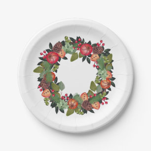 Assiettes En Carton Plaques de papier de couronne de Noël traditionnel