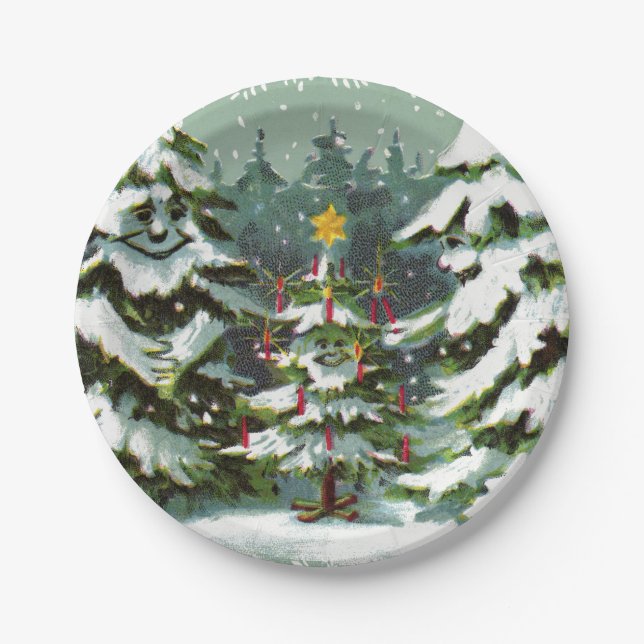 Assiettes En Carton Plaques de papier de famille de l'arbre de Noël (Devant)