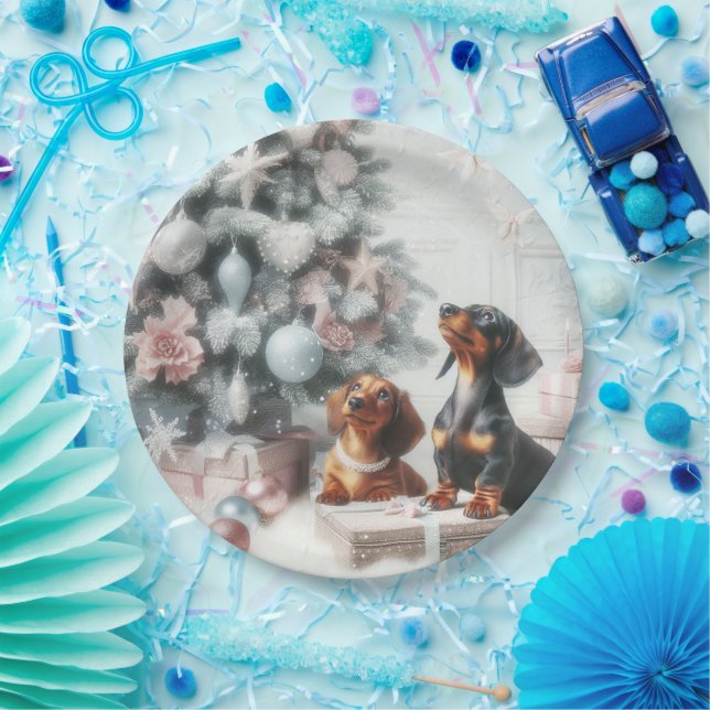 Assiettes En Carton Plaques de papier de fête de Noël de Dachshund (Fête)