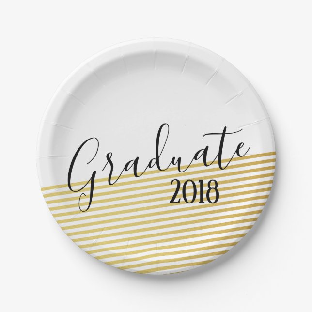 Assiettes En Carton Plaques de papier de graduation moderne Gold & Bla (Devant)