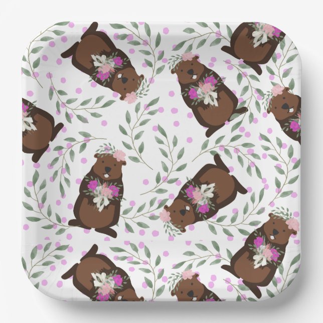 Assiettes En Carton Plaques de papier de jour de marmotte (Recto)