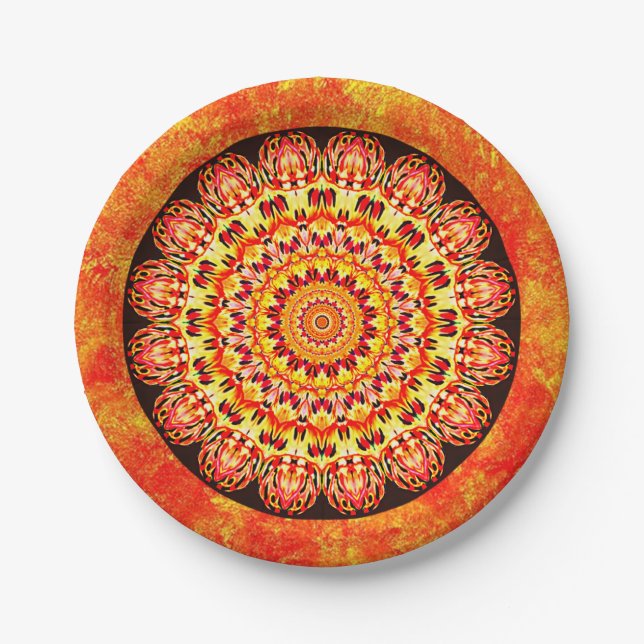 Assiettes En Carton Plaques de papier de mandala de Bohême (Devant)
