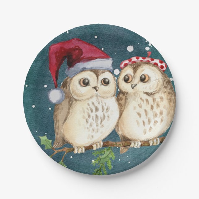 Assiettes En Carton Plaques de papier de Noël Cute Owl (Devant)