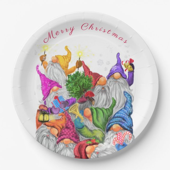 Assiettes En Carton Plaques de papier de Noël de la fête Gnome (Devant)