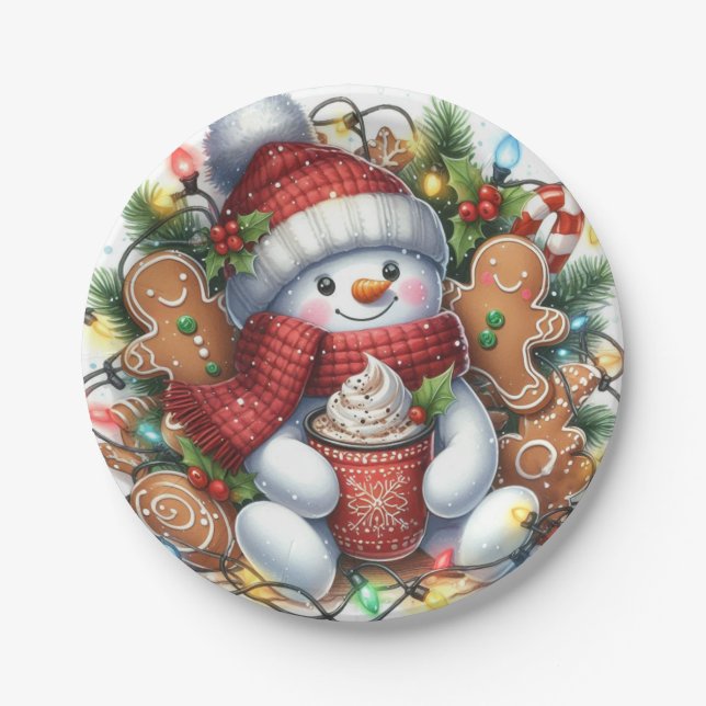 Assiettes En Carton Plaques de papier de Noël de Snowman (Devant)