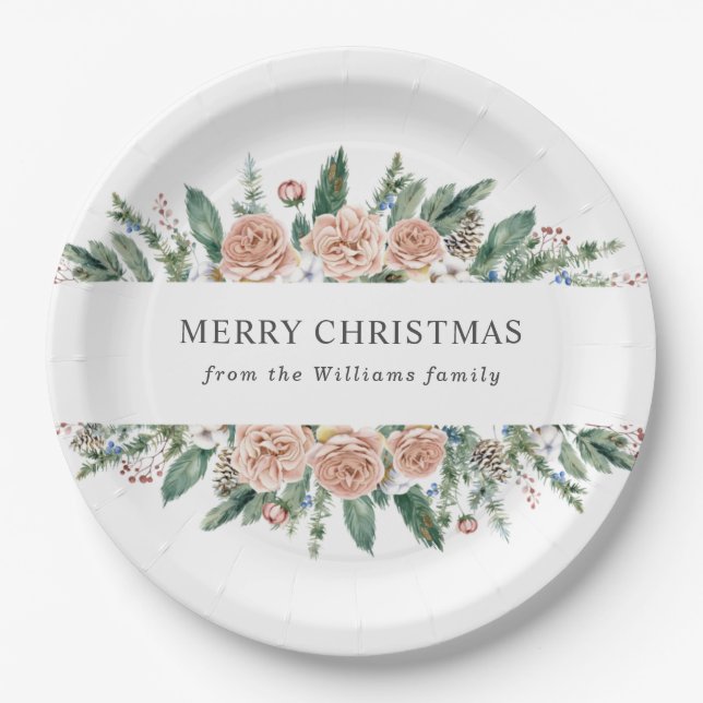 Assiettes En Carton plaques de papier de noël fleurie d'hiver moderne (Devant)