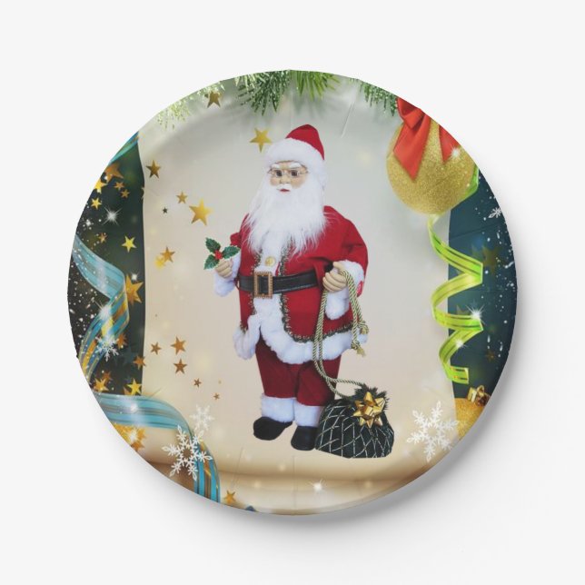 Assiettes En Carton Plaques de papier de Noël, Père Noël (Devant)