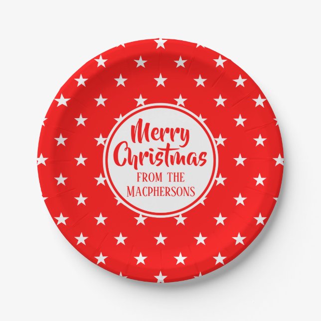 Assiettes En Carton Plaques de papier de Noël Red Stars (Devant)