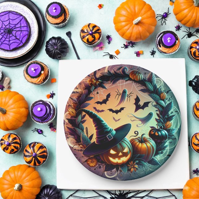 Assiettes En Carton Plaques de papier de nuit Halloween enchantées (Créateur téléchargé)