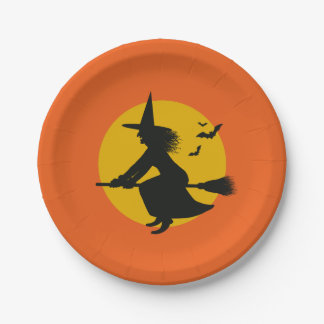 Assiettes En Carton Plaques de papier de sorcière volante d'Halloween