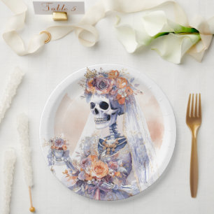 Assiettes En Carton Plaques de papier de squelette d'Halloween