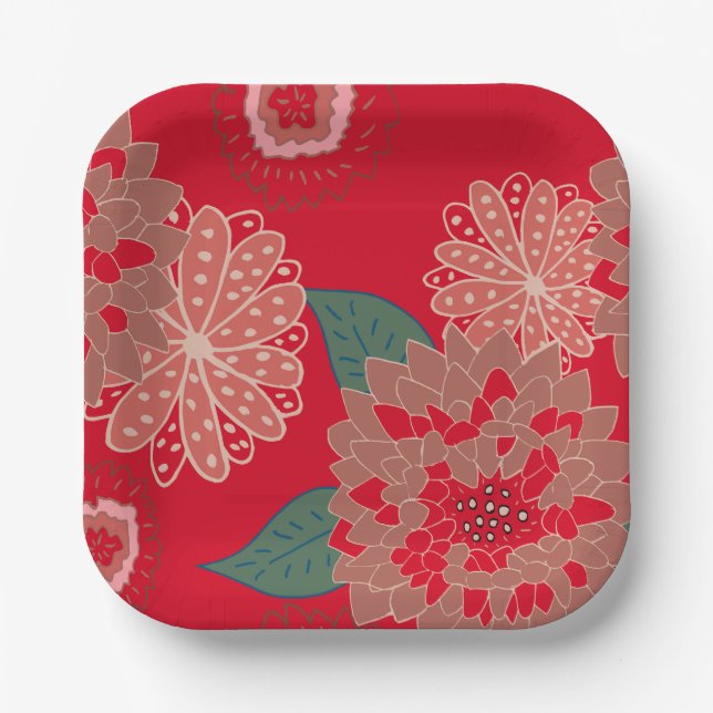 Assiettes En Carton Plaques de papier de vacances festive floral éclat (Recto)