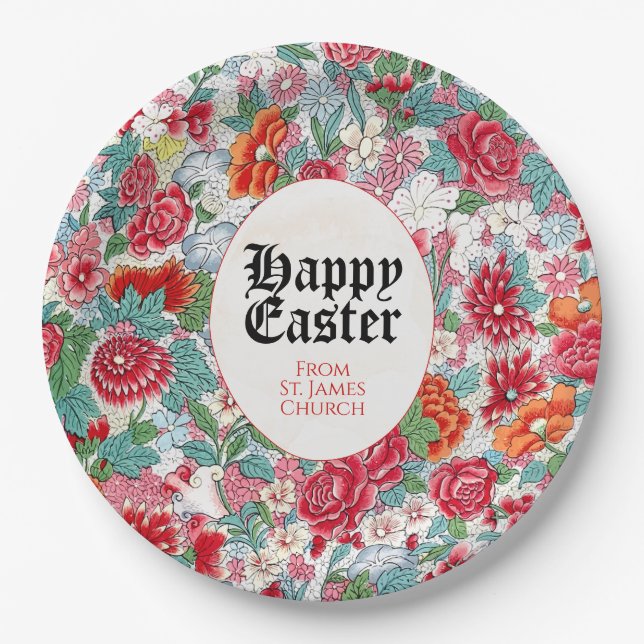 Assiettes En Carton Plaques de papier d'événement de Pâques florales (Devant)