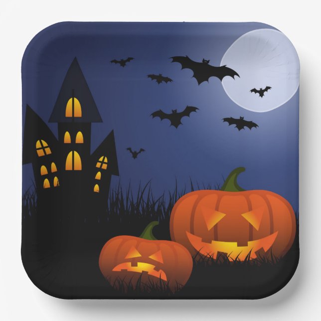 Assiettes En Carton Plaques de papier d'Halloween (Recto)