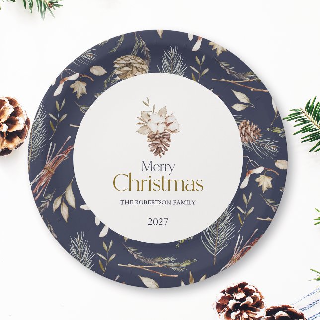 Assiettes En Carton Plaques de papier d'hiver élégantes avec Pinecones (Créateur téléchargé)