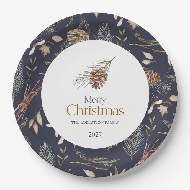 Assiettes En Carton Plaques de papier d'hiver élégantes avec Pinecones (Devant)