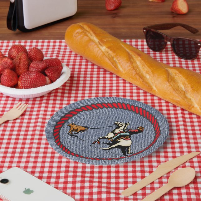 Assiettes En Carton Plaques de papier d'impression Denim de Western Pa (Pique-nique)