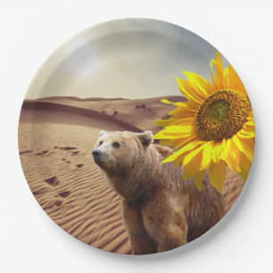 Assiettes En Carton Plaques de papier d'ours floral de tournesol