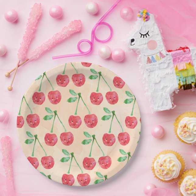 Assiettes En Carton Plaques de papier doux rouge cerise Motif délicieu (Fête)