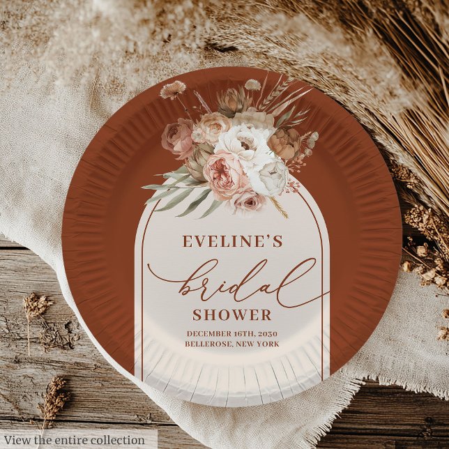 Assiettes En Carton Plaques de papier en laiton en terre cuite Pampas (Stylish Terracotta Pampas Grass Boho Paper Plates)