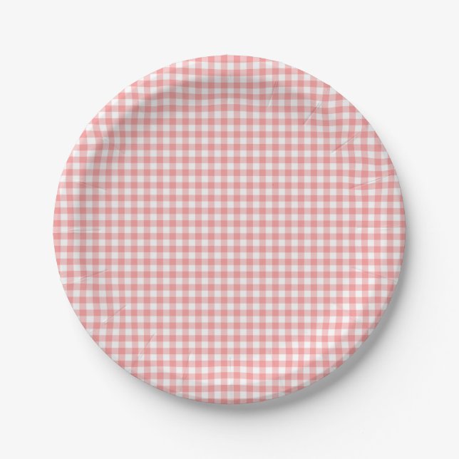 Assiettes En Carton Plaques de papier En vichy rose (Devant)