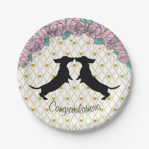 Assiettes En Carton Plaques de papier Fiançailles Dachshund Floral Hea